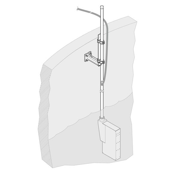 FILTRAX Bevestigingsarmatuur voor Filtrax / Sigmatax, bestaande uit sokkel (24cm, RVS), glijstrip (RVS) & dompelbuis met extra opening (2m, RVS)