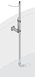 Bevestigingsarmatuur voor UVAS, bestaande uit sokkel (24 cm, RVS), glijstrip (RVS) & dompelbuis (2 m, RVS)